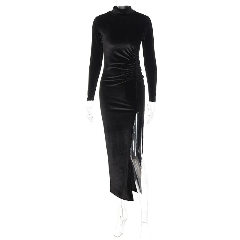 High-Slit Velvet Bodycon Dress - Warmed
