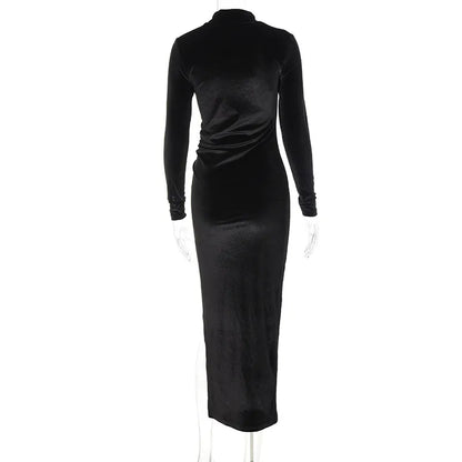 High-Slit Velvet Bodycon Dress - Warmed