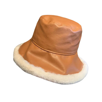 Fur Trim Leather Bucket - Warmed