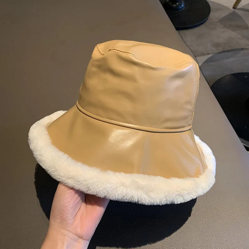 Fur Trim Leather Bucket - Warmed