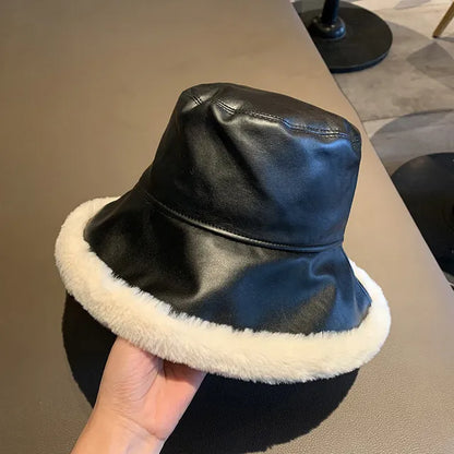 Fur Trim Leather Bucket - Warmed