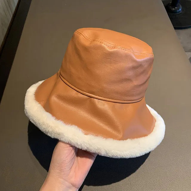 Fur Trim Leather Bucket - Warmed