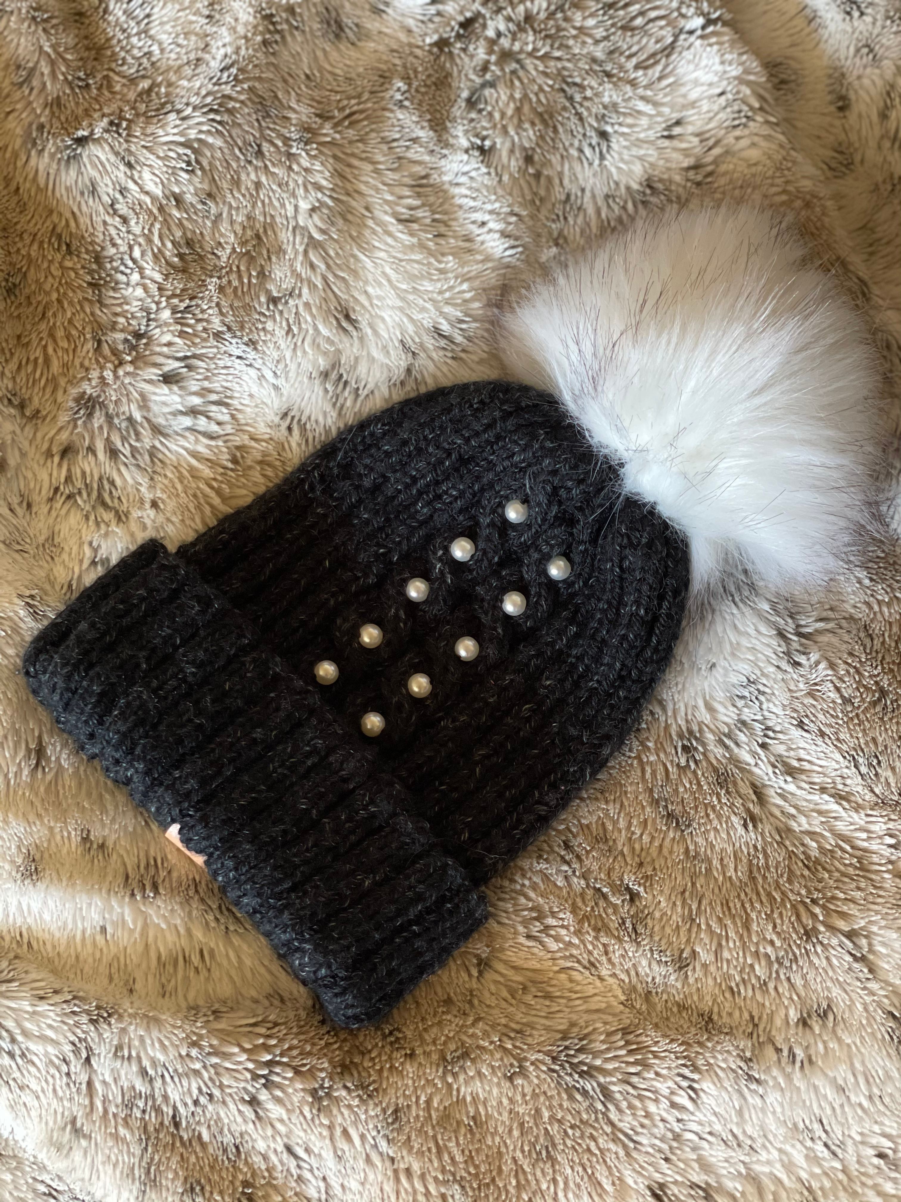 Pearl Crossed Knit Beanie