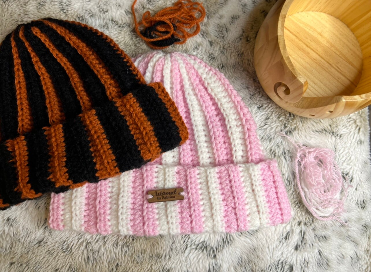 Two-toned Ribbed Crochet Beanie hat – Beginner Friendly
